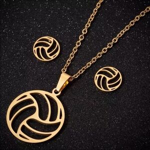 NEW Volleyball Necklace & Earring Set in Gold